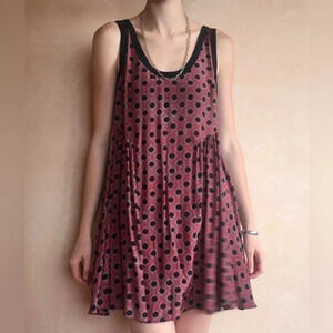 Free People Molly Sangria Dot Swing Dress Babydoll Top Red Black Small Petite